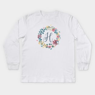 Floral Monogram H Colorful Full Blooms Kids Long Sleeve T-Shirt